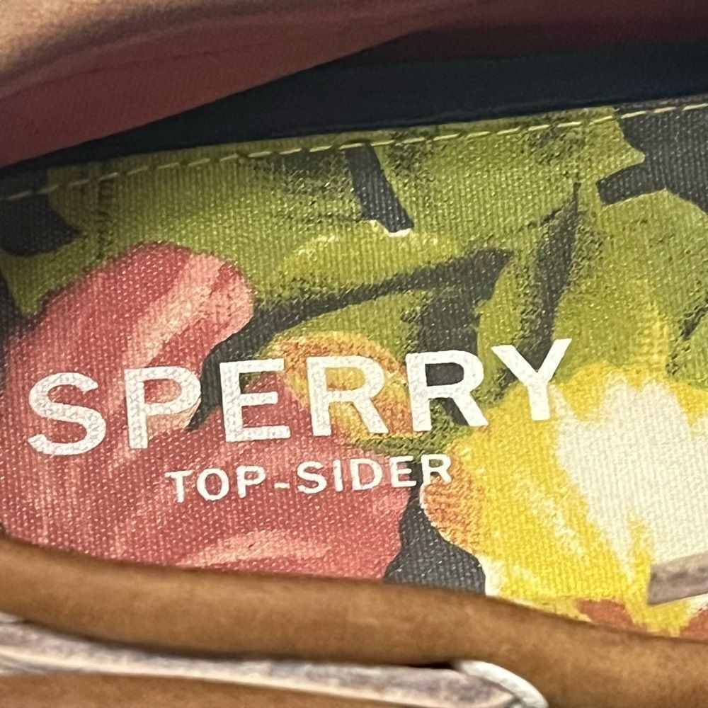 Sperry Leather Canvas Mens Boat Shoes Sz 8 Floral Preppy Casual Nautical Coastal - Picture 10 of 12
